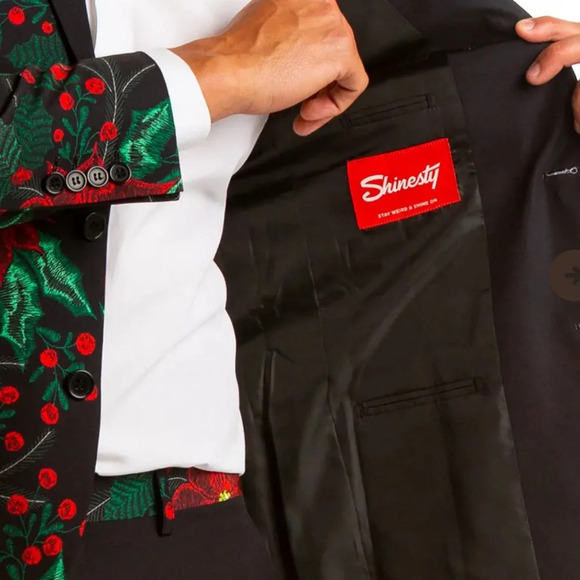 Men’s Shinesty Poinsettia Ugly Christmas Suit Jacket Size 36 - Picture 4 of 14
